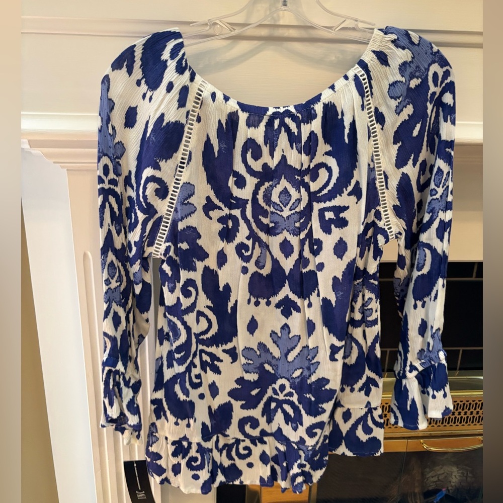 INC International Concepts Blue and White Blouse